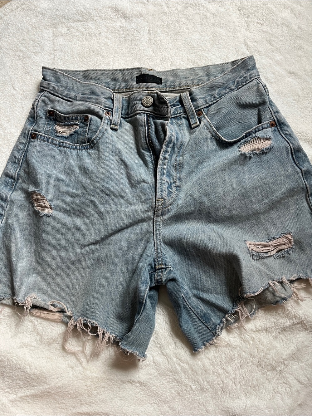 Uniqlo High-Rise Light Blue Distressed Denim Shorts for Women
